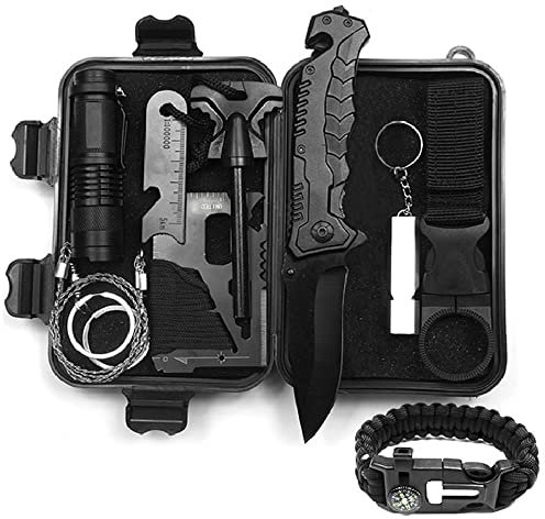 Lixada Kit de Survie d'urgence, 27 en 1 Multifunctional Survival KIT de Survie et de Secours en Plein air Multi-Outils extérieur Fournitures de Premiers Soins pour Le Camping Randonnée Pêche