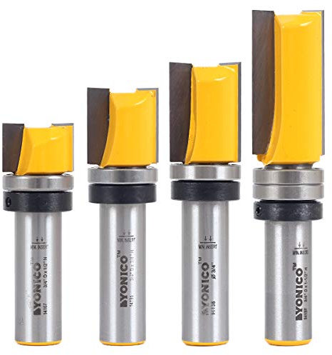 Yonico Flush Trim Router Bit Set 4 Bit 3/4-Inch Diameter 1/2-Inch Shank 14426