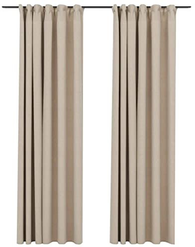 vidaXL 2X Vorhang Verdunkelung mit Haken Verdunkelungsvorhang Kräuselband Thermo Gardine Blickdicht Vorhänge Leinenoptik Beige 140x245cm
