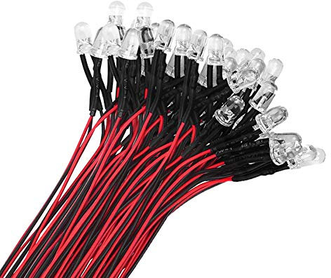YIXISI 50 Stücke Vorverdrahtete LED, Dioden Licht, 12V Vorverdrahtetes Licht, 5mm LEDs, 20cm Vorverdrahtetes Licht, Rot