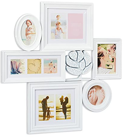 Relaxdays Bilderrahmen, Collage 6 Rahmen, Galerierahmen für 10 Fotos, Fotocollage Familie, HxB: 70,5 x 70,5 cm, weiß