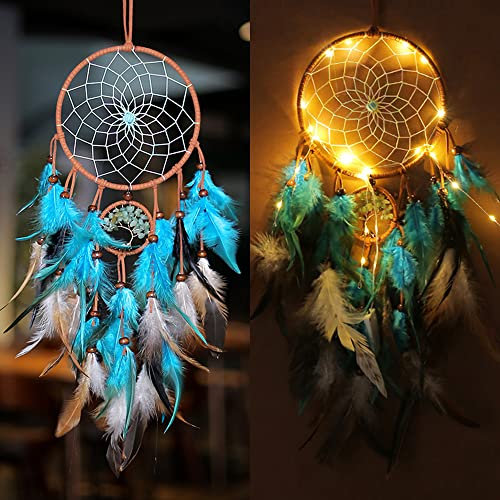 CHMMY LED Traumfänger Handgemachte Dreamcatcher Zimmer Deko Federn Wand Dekoration Traumfänger Mädchen Romantische Dekoration für Wandbehang Wohnkultur Ornamente Handwerk