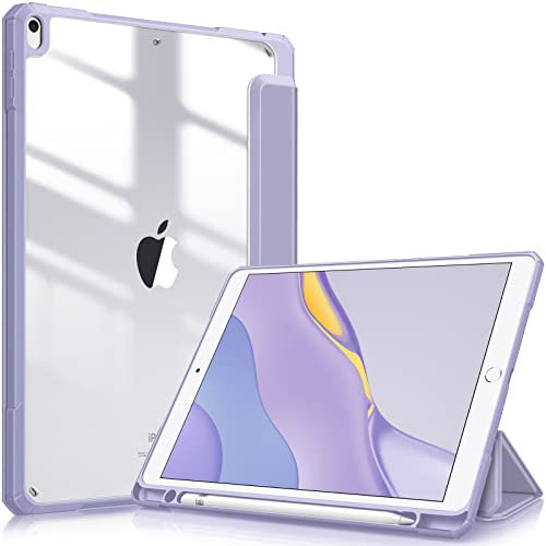 FINTIE Hybrid Case Compatible with iPad Air 3rd Generation 2019 / iPad Pro 3rd Generation 2017, 10.5-inch Built-in Pencil Holder Shockproof Cover with Clear Transparent Back Shell, Lilac Purple