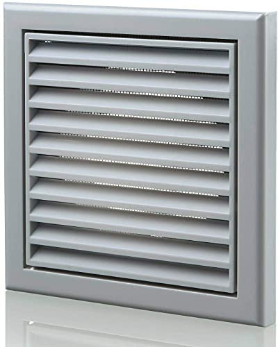 VENTS UK 6 inch – 150 mm Fixed Blade Grille Cover with Flyscreen Mesh for Air Ventilation Tumble Dryer Extractor Fan Grill Plastic Grey Louvered Wall Vent Grille with Insect Screen