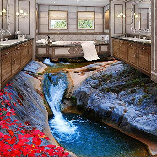 Papel pintado fotográfico personalizado montaña corriente hojas rojas cuarto de baño dormitorio 3D suelo pintura murales-200cmX140cm