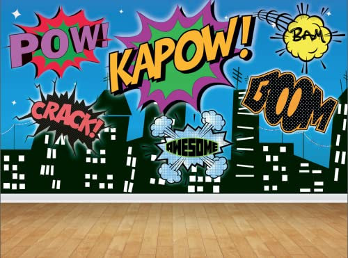 Super Hero Superhero Kapow Boom Pow Cartoon Style V3 Wall Art Mural Wallpaper 300cm Wide x 240cm deep
