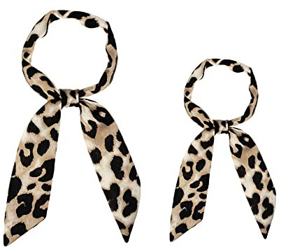 Allegra K 2 Stücke Damen dünner Schal Leopard bedrucktes Haarband langes Halstuch Halstuch Hellbraun Hellbraun 88x5cm