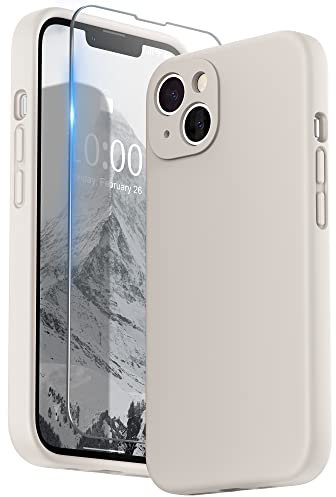 SURPHY Hülle Kompatibel mit iPhone 13 Hülle Silikon mit Displayschutzfolie, Handyhülle iPhone 13 Case Silikon Kameraschutz, iPhone 13 Hülle Schutzhülle Schutzschale 6,1 Zoll 2021 (Stone)