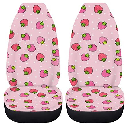 Coloranimal Pink Strawberry Car Seat Cover for Women Lady,Strawberry Auto Front Seat Cushion Pad Strength Non-slip Bucket Seat Pad Universal
