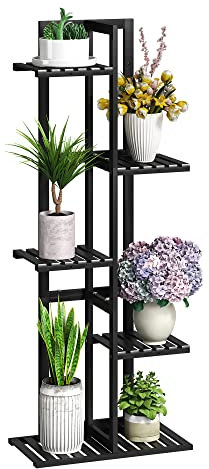 BMOSU Pflanzenständer für den Innenbereich, hohes Pflanzenregal, 6 Topfblumen, Bambus-Pflanzenständer, Halter, Regal, Pflanzenregal, Topfpflanzenhalter, Balkon, Schlafzimmer (schwarz)