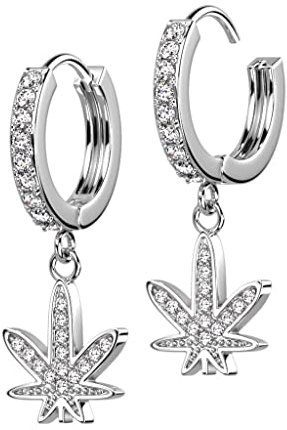 beyoutifulthings 1 Paar Damen Creolen Ohr-Hänger Anhänger Hanf-Blatt Pavé Zirkonia Clear Ohr-ringe Ohr-stecker Ohringe Silber