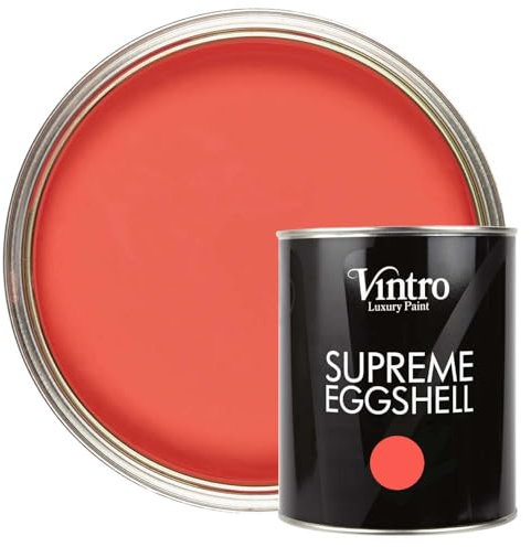 Vintro Paint | Coral Red Eggshell Paint | for Walls | Wood | Trim | Satin Furniture Paint | Interior & Exterior Use. 1 Litre (Medusa - Coral Red)