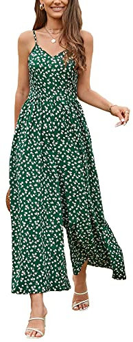 LAISHEN Jumpsuit for Women UK Playsuits Wide Leg Dressy Pants Overall Ladies Summer Casual Dungarees Romper with Pockets (Floral 02, XL)