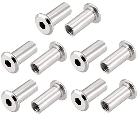 TERF® M6 X 15mm Joint Connector Nuts M6 (6mm) X 15mm Barrel Bolts Socket Head Insert Furniture Hexagonal Allen Flat Head Cap Nuts Alan Key Sleeve Hex Nut - Pack of 10
