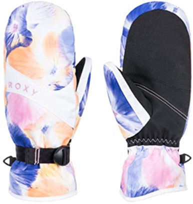 Roxy Jetty Insulated Snowboard/Ski Mittens, Large, Bright White Pansy Pansy