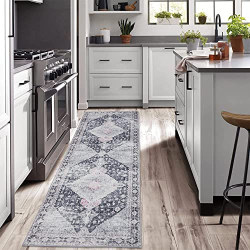 LuxFocus Teppich Läufer Klassisch Faltbarer Orientaler Teppich für Flur Kurzflor Teppich Läufer Küche Innenmatte Maschinenwachbar Superweich Schwarz 60x230 cm