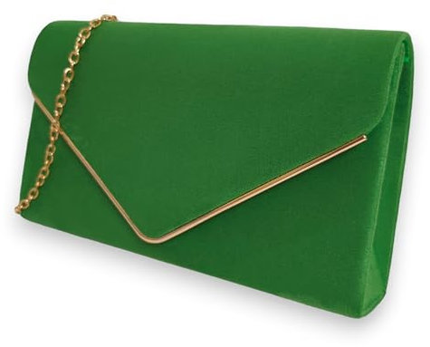 fi9 Pochette da donna in pelle scamosciata, tinta unita, da sposa, ballo di fine anno, matrimonio, festa,, Verde, medium