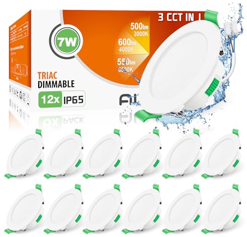 ALUSSO LED Einbaustrahler 230V Dimmbar Flach LED Spots 7W IP65 Deckenspots 68mm Warmweiß Neutralweiß Kaltweiß Einbauleuchten für Badezimmer Küche Wohnzimmer, Weiss, 12er Set