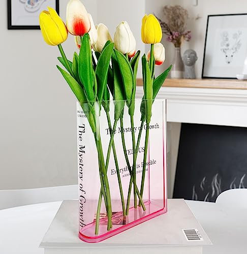 Buchvase für Blumen, einzigartige Blumenvase, niedliche Acrylvase, The Mystery of Growth, klare Blumenvase, moderne ästhetische Vase für Bücherregal, Esstisch, Schreibtisch, Schlafzimmer, Büro,