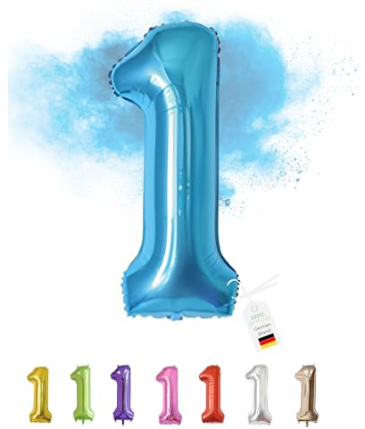 LITTLE BIRTHDAY Zahlen Luftballon Folienballon, 101 cm, blau 1 | Helium Gas Balloon Ballon, 0 1 2 3 4 5 6 7 8 9 in vielen Farben, Geburtstag, Kindergeburtstag, Deko
