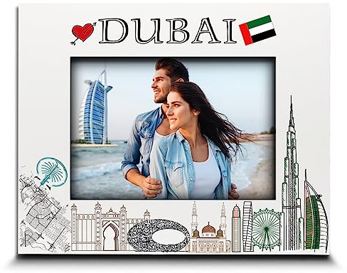 BELLA BUSTA - Dubai Bilderrahmen, Hochzeit, Verlobung, Flitterwochen, Urlaub in Dubai, UV-Druck, Dubai-Symbole, Design-Set (12,7 x 17,8 cm horizontal)