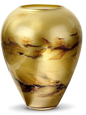 Terroso – Vase – Mundgeblasenes goldenes Glas – Luxuriöses Erscheinungsbild, Stilvoll & Elegant - 33 cm hoch - Marmoroptik – Blumenvase