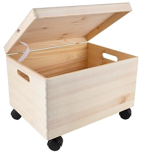 Creative Deco XXL Große Holzkiste mit Deckel und Rollen | 40x30x24 cm (+/-1cm) | Holztruhe Erinnerungsbox Baby Holzbox mit Deckel und Griffen | Leicht zu transportieren | ROH & UNGESCHLIFFEN
