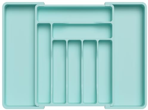Lifewit Organizador de cubiertos de cajón, Bandeja de cubiertos expandible para cajón, portautensilios y cubiertos ajustable, Portacucharas, tenedores, cuchillos, almacenador, grande, Turquesa