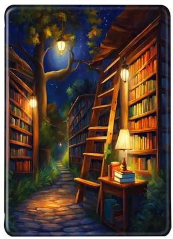 Custodia per Amazon Kindle Paperwhite 11ª Generazione 2021 Cover Pelle Silicone Flip 360° Protezione Auto Svegliati o Sonno Funzione Magnetico Seaside Bookstore Cover 6.8 174 x 125 x 8,1 mm (6)