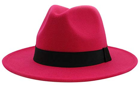 Chapeaux Fedora pour homme et femme, ruban uni à large bord, chapeaux Fedora panama pour femmes et hommes, chapeaux britanniques jazz pour hommes, Rose vif 2., M