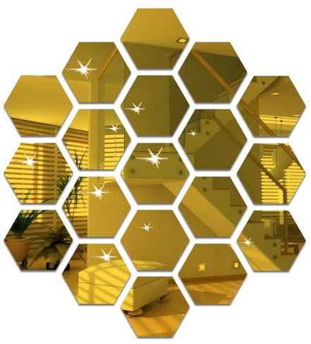 RHQFDM Hexagon Spiegel 12 Stück Waben Wandspiegel Aufkleber,Acrylspiegel Spiegel Wandaufkleber,Gold Selbstklebende Dekorative Wandspiegel,für Badezimmer Schlafzimmer Flur Wohnzimmer Dekoration 