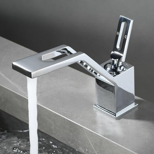 SHUNLI Chrome Bathroom Sink Taps - Modern Basin Mixer Tap Suqare Bathroom Mixer Taps - Brass Bathroom Taps for Basin Sink