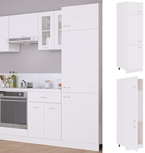 Homgoday Armario de frigorífico Madera ingeniería Blanco 60x57x207 cmarmario Cocina Mueble Auxiliar de Cocina Armario Cocina almacenaje