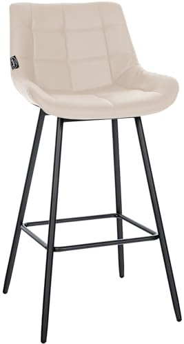 CLP Barhocker Weston I Gepolsterter Sitz Mit Steppmuster I Metallgestell Mit Fußstütze I Samt- Oder Kunstlederbezug I Barstuhl Mit Rückenlehne, Farbe:Creme, Material:Kunstleder