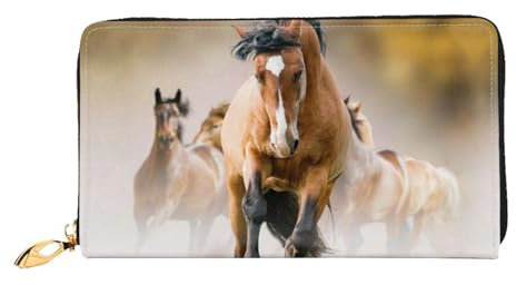West Indian Manatees Damen Portemonnaie, modische und langlebige Ledergeldbörse mit 12 Kartenfächern und mehreren Fächern, Pferde, Einheitsgröße