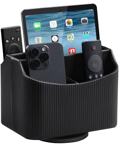 NICLNGSH Supporto per telecomandi in pelle PU, girevole a 360 gradi, organizer da scrivania per riporre telecomandi, comodino girevole, organizer per scrivania, ufficio, casa (nero)