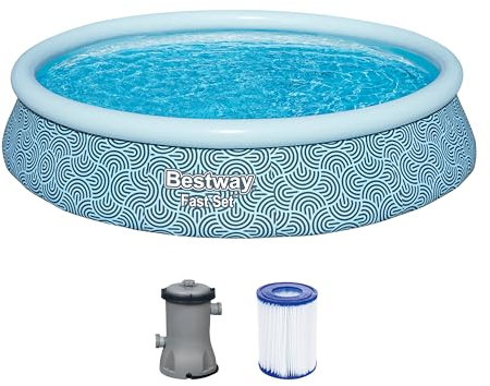 Bestway Kit Piscine Gonflable Ronde Fast Set - 396 cm x 396 cm x 84 cm - Gris
