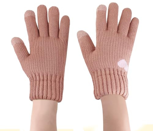Feelorna Damen Winterhandschuhe, Frauen Mode Touchscreen Handschuhe, Nette Herz Muster Thermo Handschuhe, Weiche Warme Elastischer Strickhandschuhe für Die Arbeit Im Freien Laufen Radfahren