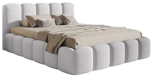 Selsey Bett 140 x 200 cm Polsterbett Schlafbett Mit Bettkasten Stauraum Metallgestell Kopfteil Boucle Cloudy II Hellgrau