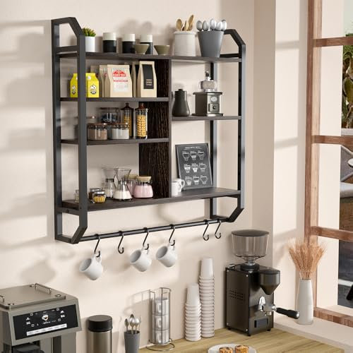 Nidouillet Estantería Flotante, Estantería de Pared con Estante de Cristal Ajustable, Estantería Tubular Estantería Colgante Estantería con 6 Ganchos