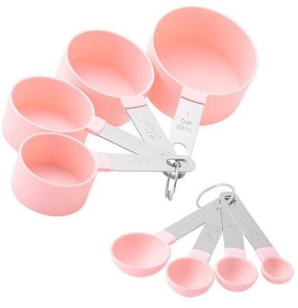 8 Pcs Measuring Cups and Spoons Set Measuring Spoons Sets Cup Measurements Set Nesting Measuring Cups for Measuring Dry or Liquid Ingredients Kitchen Gadgets for Cooking Baking (Pink)