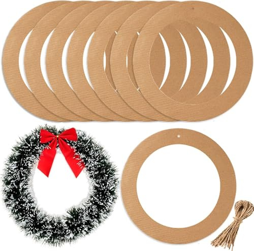 40 Pieces Large Hanging Round Wreaths 12Inch Cardboard Wreath Rings for DIY Crafts Paper Round Circle Christmas Hanging Ornaments Decorations with Hole Twine for Wedding Christmas Valentines Day Decor