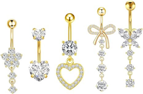 RUGBOL Lot de 5 piercings de nombril en titane pour femme (doré)