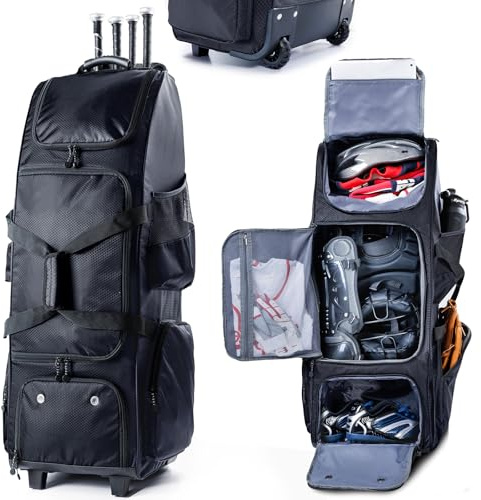 VIGEGARI Baseballtasche mit Rollen, separatem Schuhfach und Zaunhaken, große Softball-Tasche für T-Ball, Teamausrüstung, Seesack, Catcher Gear Bag für Jungen 8–12, Jugendliche, Erwachsene