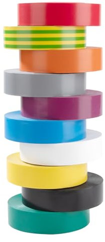 Jesustree Ruban Isolant Electrique, Lot de 10 Bande Isolante PVC Résistance Adhésif Ruban, 19 mm × 20 m de Couleur Mixte, Pour Fils Et Câbles Réparation, 200 Mètres au Total