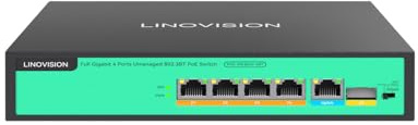 LINOVISION Switch Poe a 4 Porte Full Gigabit Poe, 4* Porte BT 90W, 1* GE e 1* Gigabit SFP Uplink, IEEE 802.3 AF/at/BT, Power Budget Totale 96W, 250m Long Distance