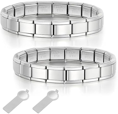 2pcs Italian Charm Bracelet, 9mm Nomination Bracelets, Stainless Steel Elastic Bracelet with Opening Tools, Nomination Charms Compatible, Personalized Titanium Steel Bracelet, Gift For Friends
