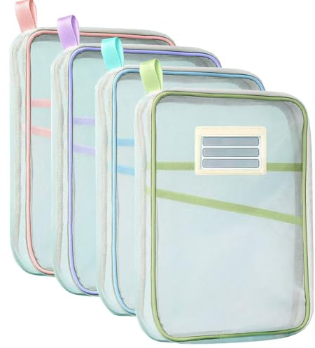 Transparente Nylon-Dokumententasche mit Reißverschluss und verstellbarem Riemen, leichte A6-Dokumententasche für Bücher, Büro und Schulbedarf, 4 Stück