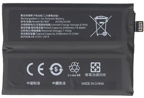 Batería compatible con Oppo Realme GT Neo 2, polímero de litio, 7,74 V, 2500 mAh, 19,35 Wh, sin herramientas