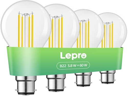 Lepro Bayonet Light Bulb A-Rated, 3.8W=60W, 806lm, 2700K Warm White, 4pcs